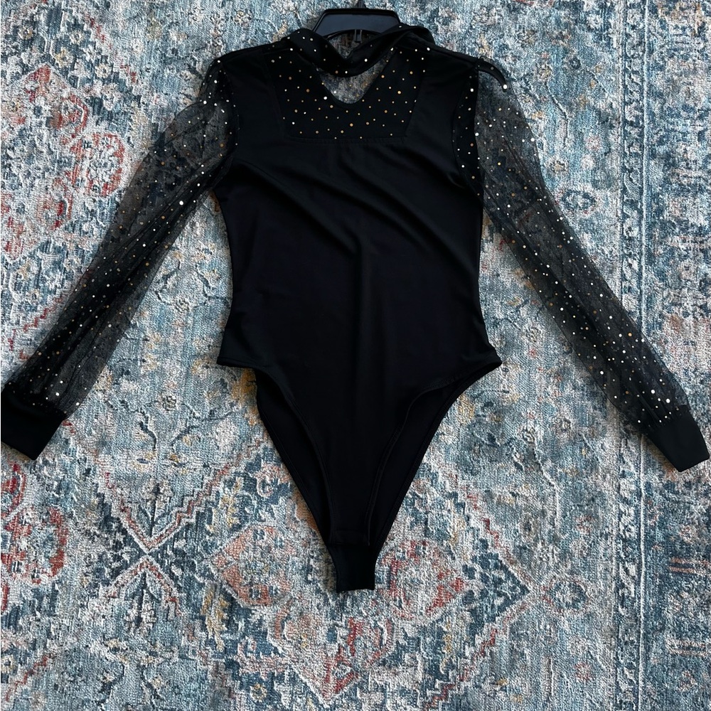SHEIN Black Bodysuit with Polka Dot Detail